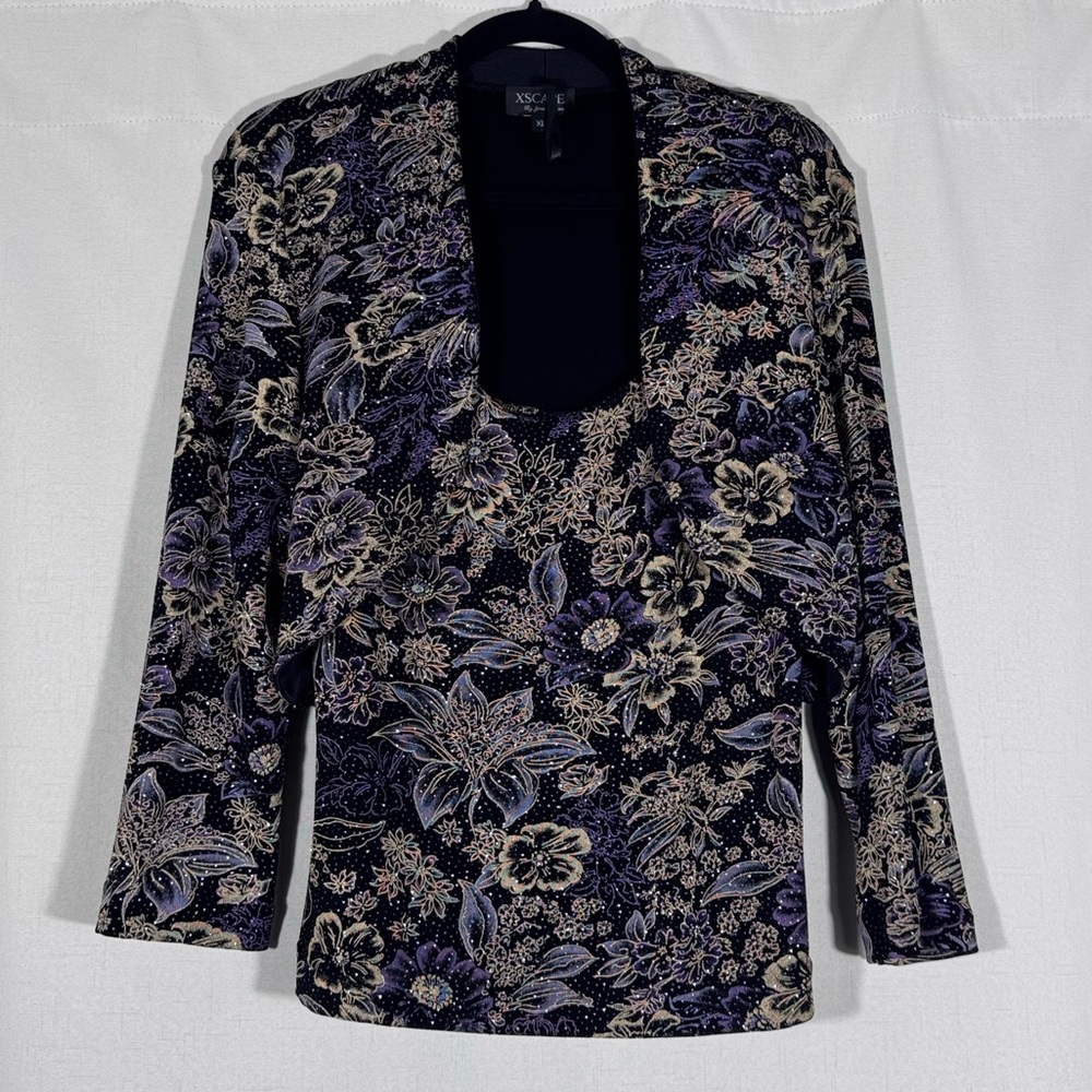 Vintage Xscape Floral Sparkly 2 Piece Tank & Shrug Set